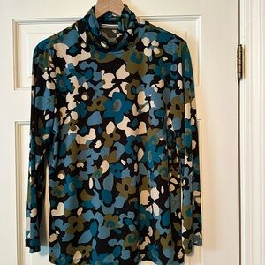 Susan Graver Teal/Black/Beige Print Top
